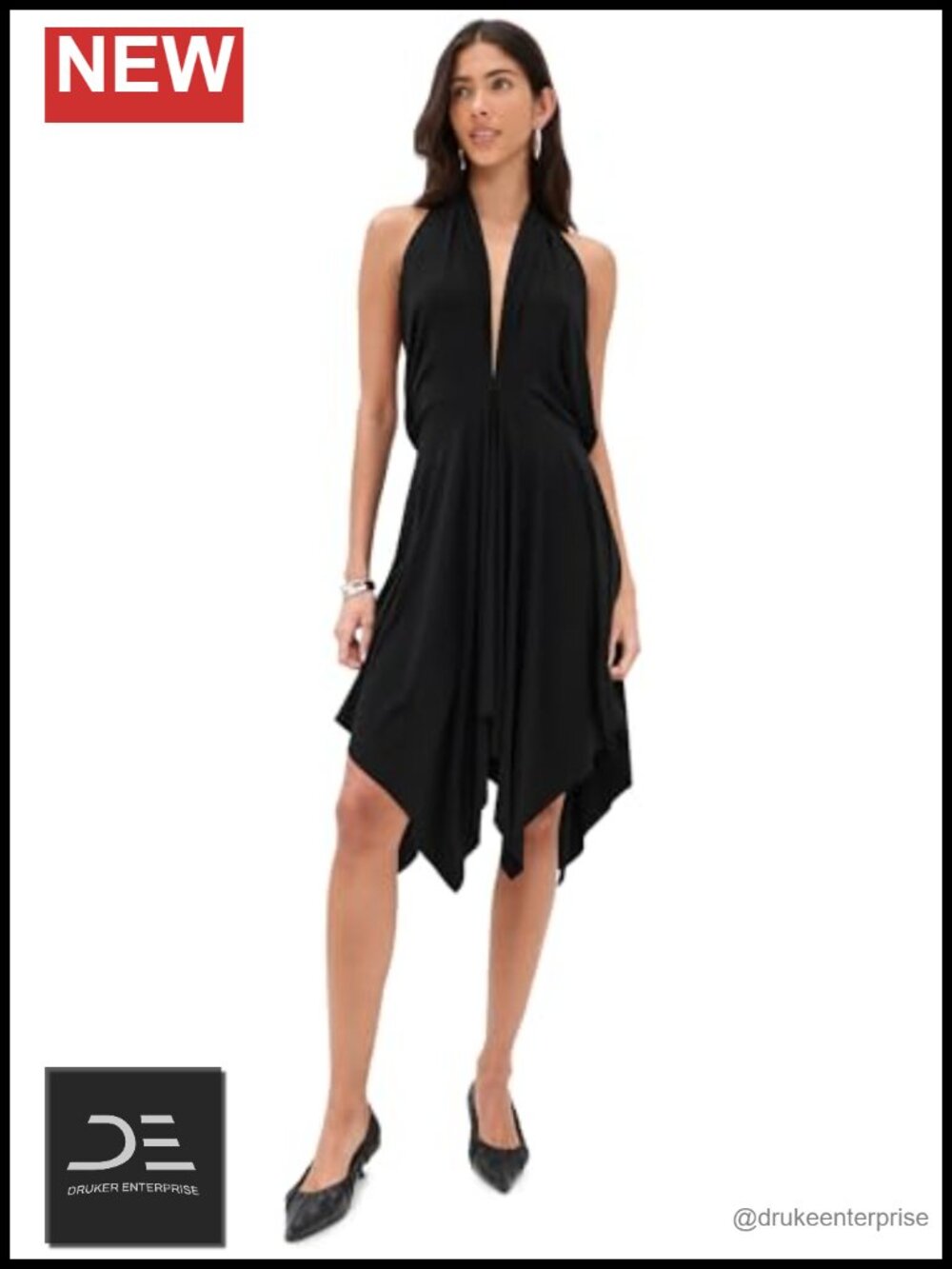 Convertible Halter Dress Lightweight Super-Stretch Asymmetrical Hem